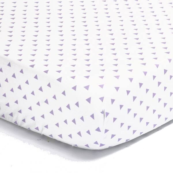 slide 1 of 1, The Peanut Shell Triangle Print Cotton Fitted Crib Sheet in Purple