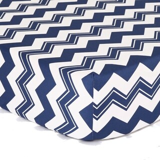 The Peanut Shell Chevron Cotton Fitted Crib Sheet in Navy