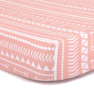 The Peanut Shell Tribal Print Cotton Fitted Crib Sheet in Coral