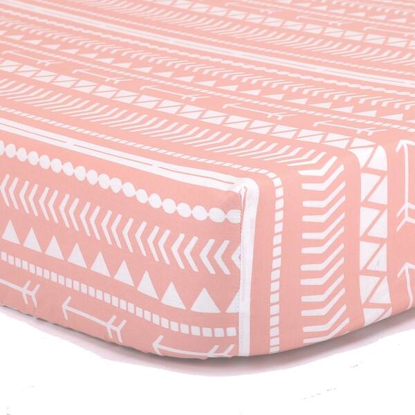 slide 1 of 1, The Peanut Shell Tribal Print Cotton Fitted Crib Sheet in Coral