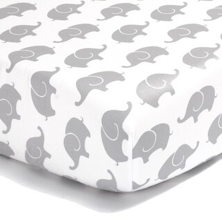 The Peanut Shell Elephant Print Cotton Fitted Crib Sheet in Grey
