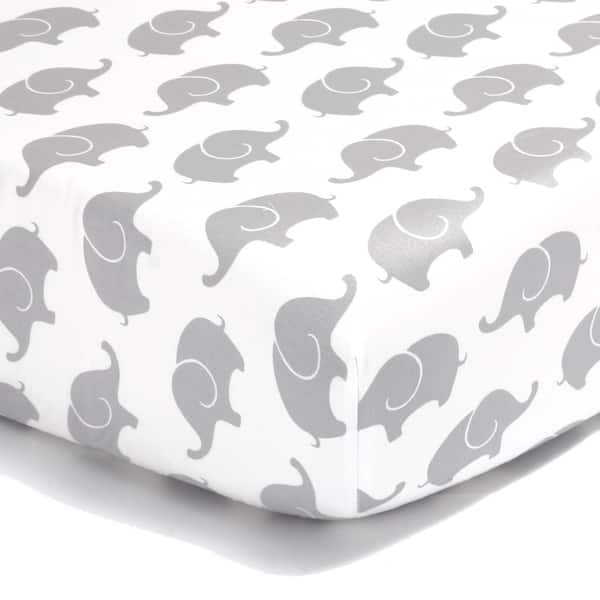 slide 1 of 1, The Peanut Shell Elephant Print Cotton Fitted Crib Sheet in Grey