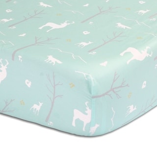 The Peanut Shell Woodland Print Cotton Fitted Crib Sheet in Mint