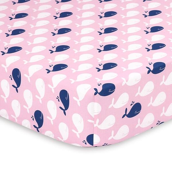 slide 1 of 1, The Peanutshell Pink Whale Fitted Crib Sheet