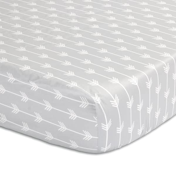 slide 1 of 1, The Peanut Shell Arrow Print Cotton Fitted Crib Sheet in Grey