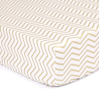 The Peanut Shell Chevron Cotton Fitted Crib Sheet in Gold
