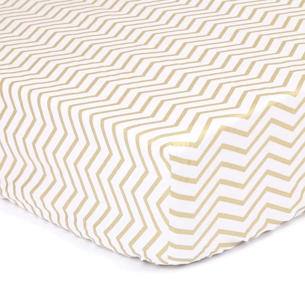 slide 1 of 1, The Peanut Shell Chevron Cotton Fitted Crib Sheet in Gold