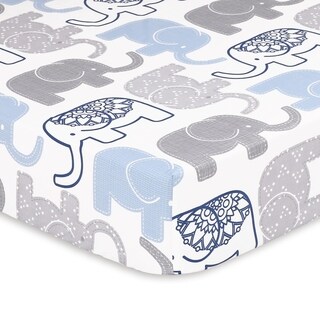 The Peanutshell Little Peanut Navy Elephant Fitted Crib Sheet