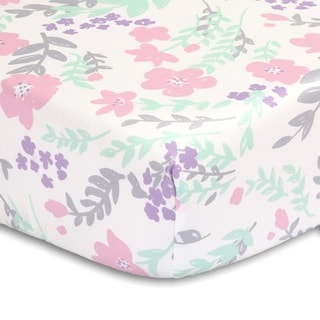 The Peanut Shell Floral Print Cotton Fitted Crib Sheet in Pink