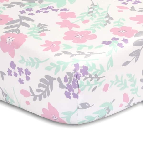 slide 1 of 1, The Peanut Shell Floral Print Cotton Fitted Crib Sheet in Pink
