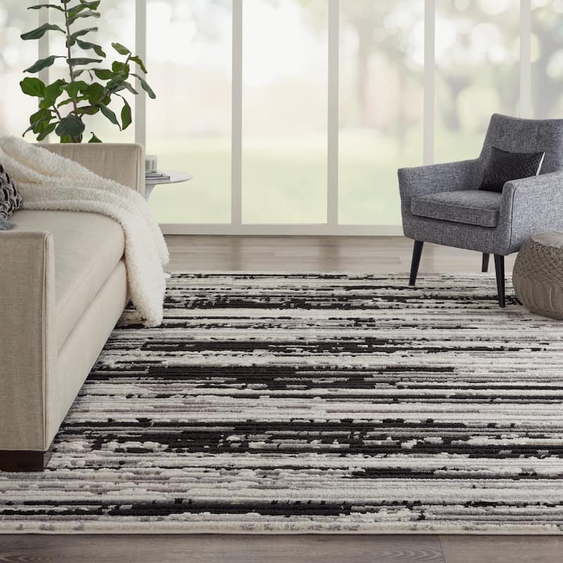 Nourison Textured Contemporary Abstract Area Rug - 8'10" x 11'10" - Ivory/Charcoal - Rectangle