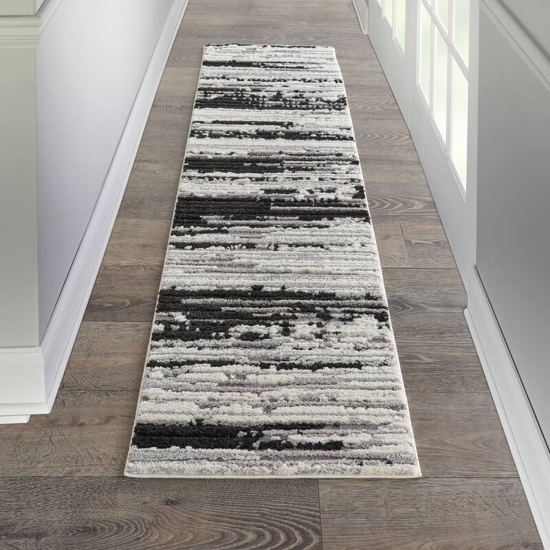 Nourison Textured Contemporary Abstract Area Rug - 2' 2" x 7' 6" - Ivory/Charcoal - Runner/Rectangle