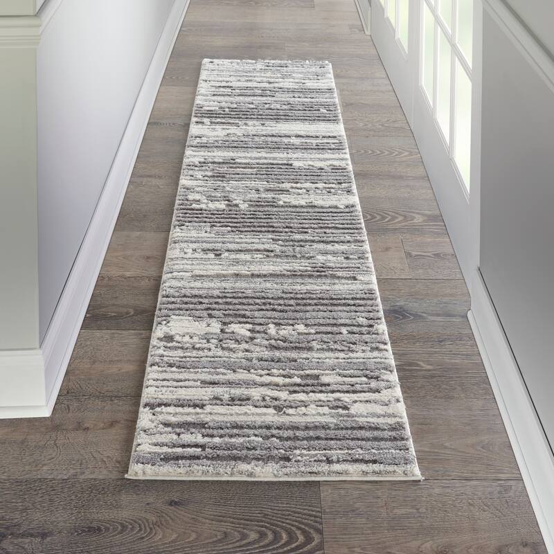 Nourison Textured Contemporary Abstract Area Rug - 2'2" x 7'6" Runner - Grey/Ivory - Runner/Rectangle