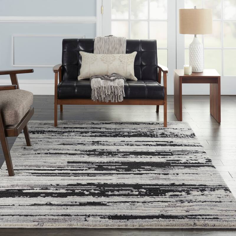 Nourison Textured Contemporary Abstract Area Rug - 5'3" x 7'3" - Ivory/Charcoal - Rectangle