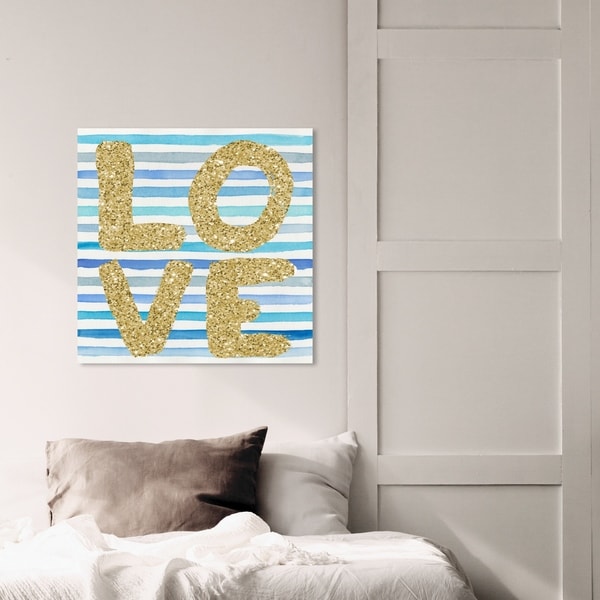 Oliver Gal 'Effortless Love Blue Stripes' Typography and Quotes Wall Art Canvas Print - Gold, Blue