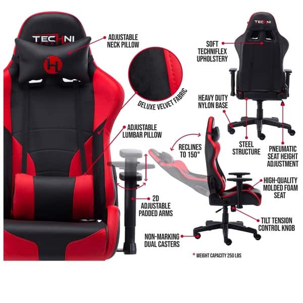 High Racer Style Gaming Chair Black and Red - Bed Bath & Beyond - 29763820