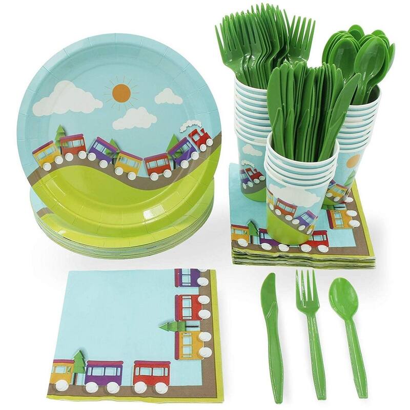 All Aboard Choo Choo Trains Party Supplies Plate, Cutlery , Cup and