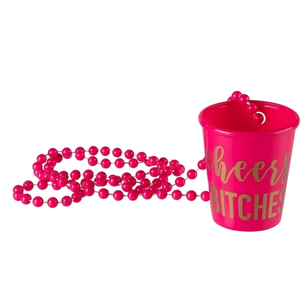 Hen Party Shot Glasses With Necklace – Bride Girls Night Fancy Dress Lot, Pink, Henbrandt
