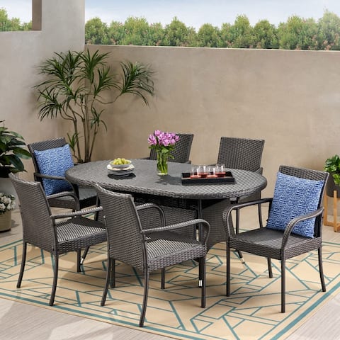 Barona Outdoor Contemporary 6 Seater Wicker Dining Set by Christopher Knight Home