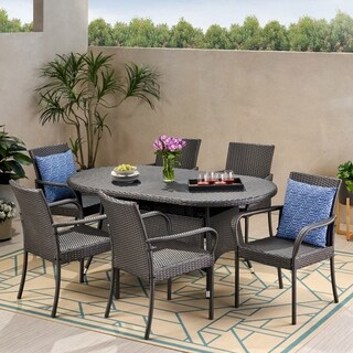 Barona Outdoor Contemporary 6 Seater Wicker Dining Set by Christopher Knight Home