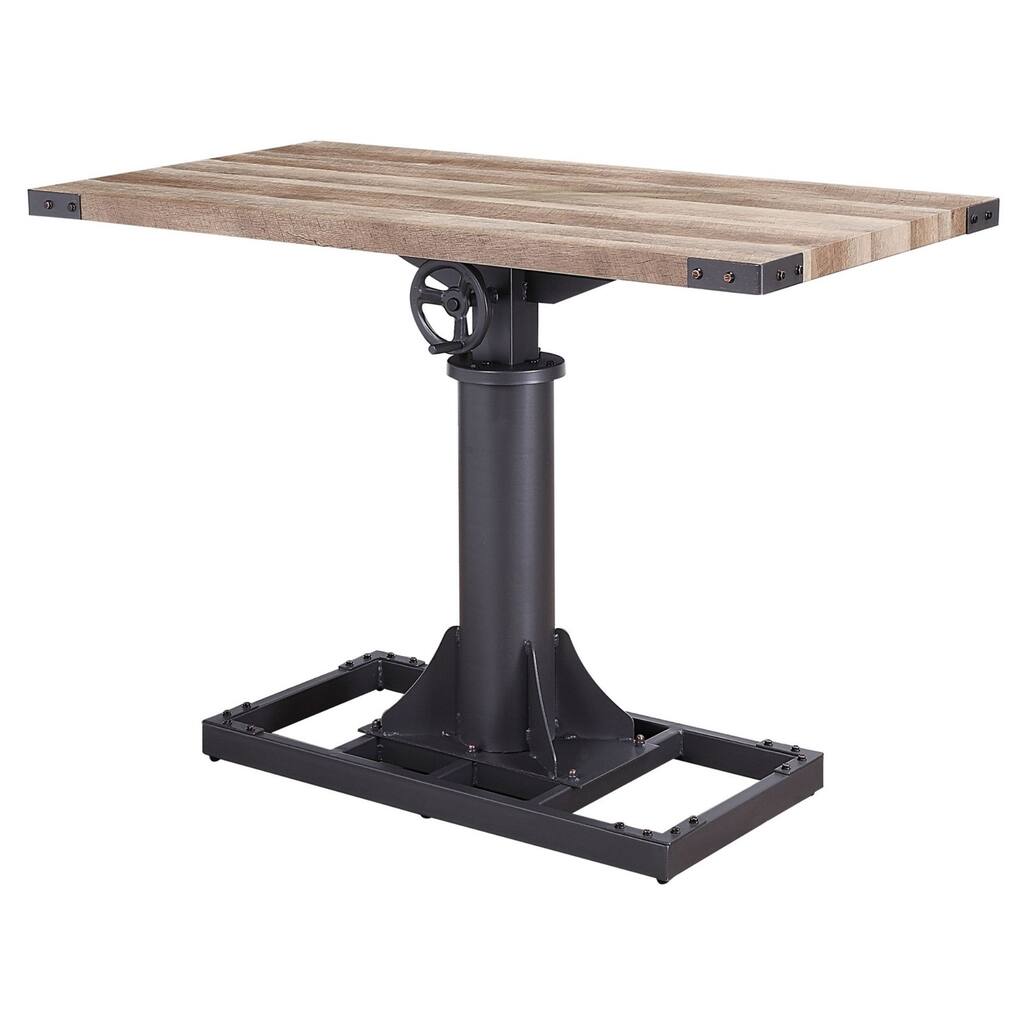 Height Adjustable Wooden Desk with Metal Pedestal Base, Brown and Gray