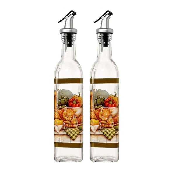 2Pack 17 oz Oil Vinegar Dispenser Glass Cruet Bottles, Napping Cats