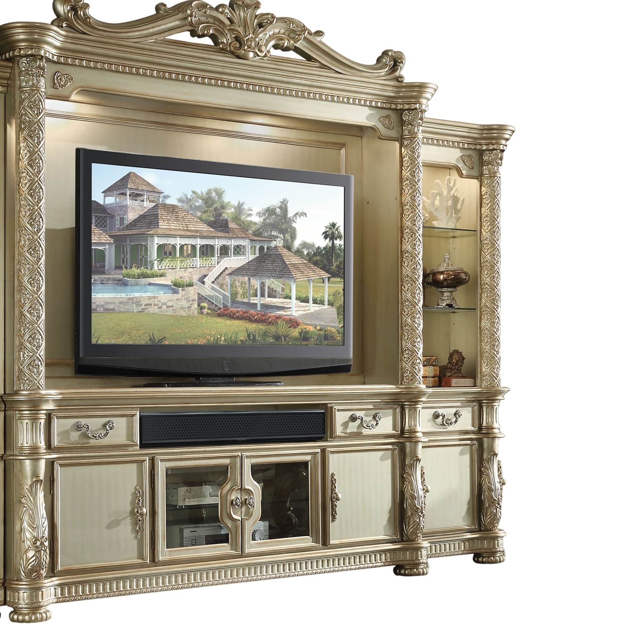 Crown Top Wooden Entertainment Center With Ious Storage Crown Top Wooden Entertainment Center