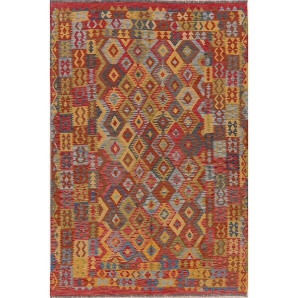 Tribal Pastel Hand Woven Southwestern Kilim Turkish Geometric Area Rug - 9'10" X 6'9"