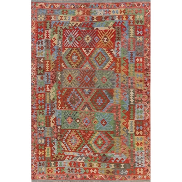 Geometric Tribal Pastel Southwestern Hand Woven Kilim Turkish Area Rug - 9'8" X 6'5"