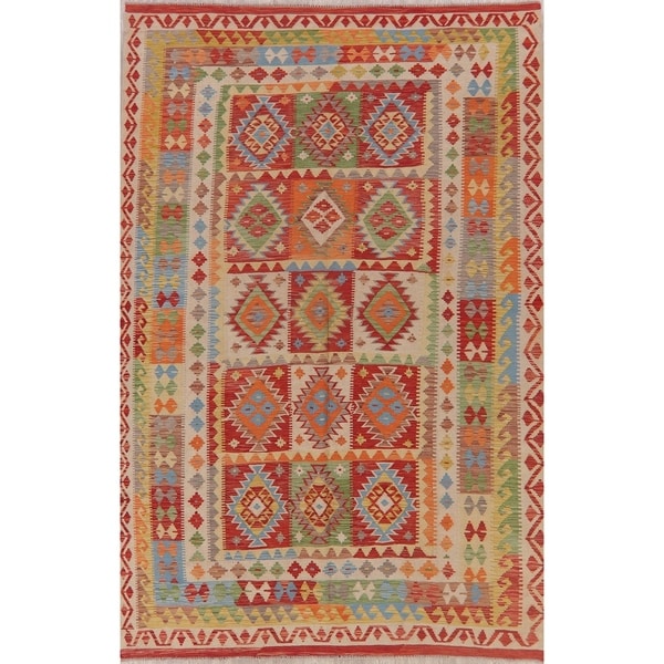 Southwestern Flat Woven Kilim Turkish Oriental Geometric Area Rug - 10'1" X 6'10"