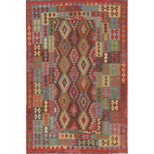 Flat Woven Tribal Pastel Geometric Southwestern Kilim Turkish Area Rug - 9'8" X 6'4"