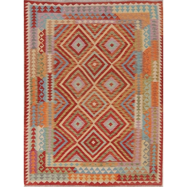 Flat Woven Kilim Turkish Southwestern Oriental Geometric Area Rug - 7'7" X 5'9"