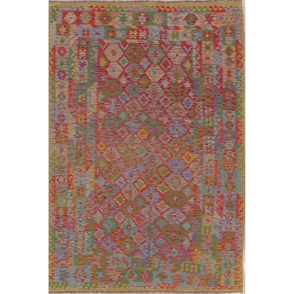 Geometric Hand Woven Southwestern Oriental Kilim Turkish Area Rug - 9'11" X 6'8"