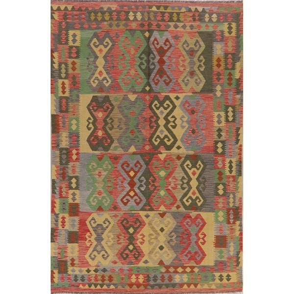 Hand Woven Southwestern Kilim Turkish Oriental Geometric Area Rug - 10'5" X 6'10"