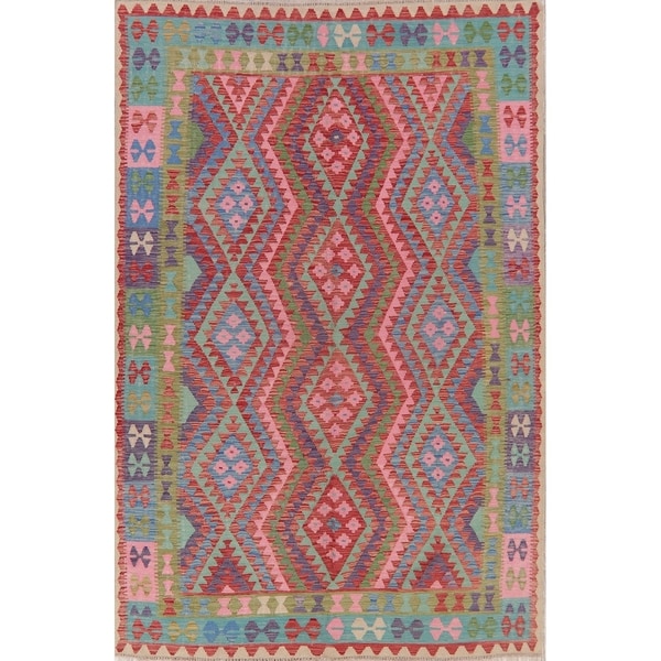 Geometric Hand Woven Southwestern Turkish Oriental Kilim Area Rug - 9'11" X 6'7"