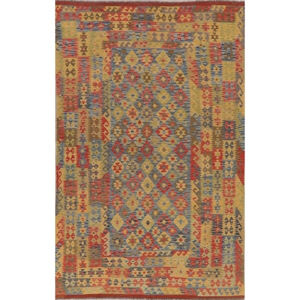 Geometric Hand Woven Kilim Southwestern Turkish Oriental Area Rug - 10'1" X 6'5"