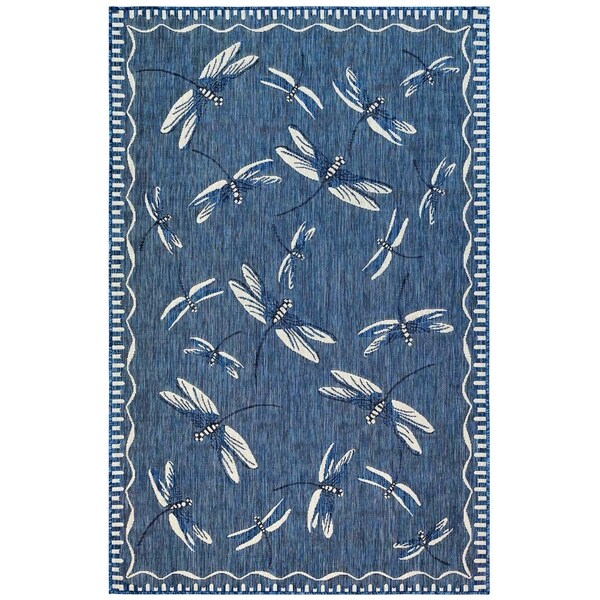 Liora Manne Carmel Dragonfly Indoor/Outdoor Rug Navy 6'6"X9'4"