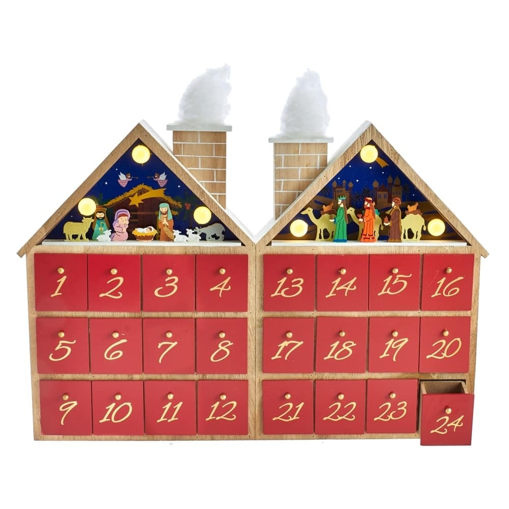 Kurt Adler 11.81-Inch Battery-Operated Wooden LED Nativity Advent Calendar