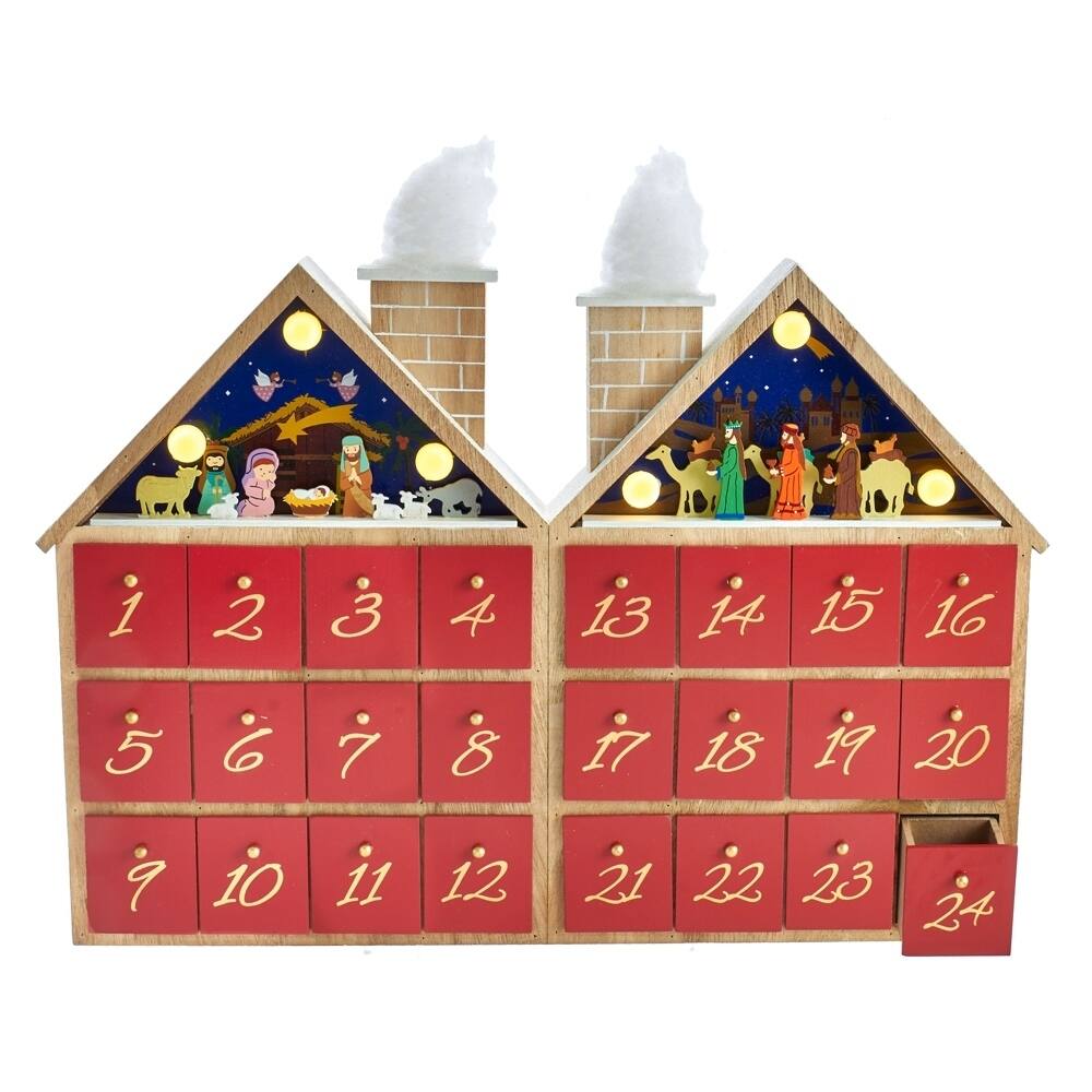 Kurt Adler 11.81-Inch Battery-Operated Wooden LED Nativity Advent Calendar