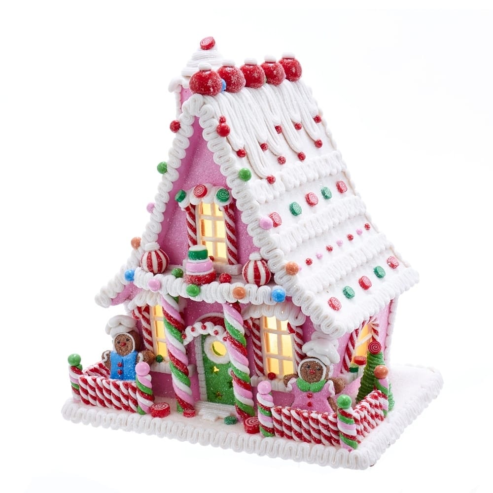 Kurt Adler 10-Inch Pink Battery-Operated Candy LED Gingerbread House Table Piece