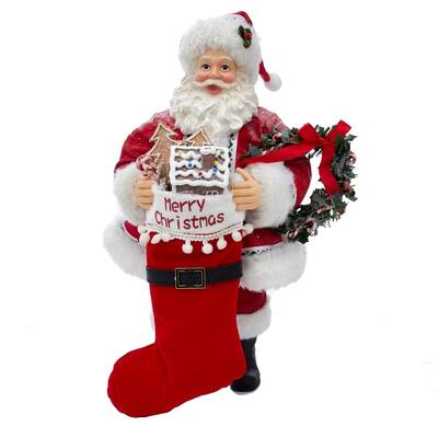 Kurt Adler 10.5-Inch Fabriché™ Gingerbread Santa with Stocking and Wreath