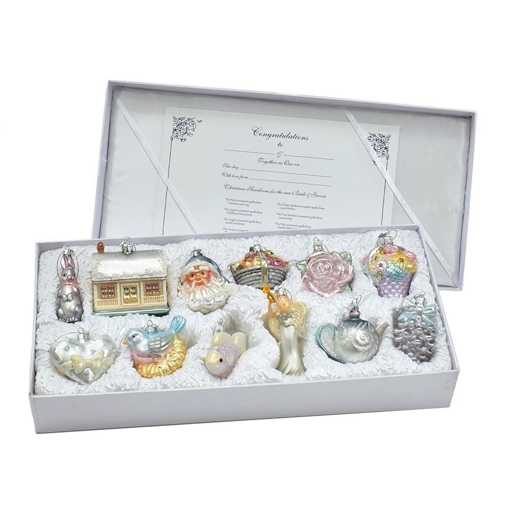 Kurt Adler 3-4.375-Inch Noble Gems™ Newlywed's Glass Tree Box, Set of 12