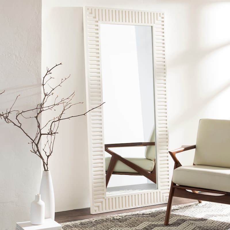 Stacy Ivory Striped Wooden Mirror - 35" x 75"
