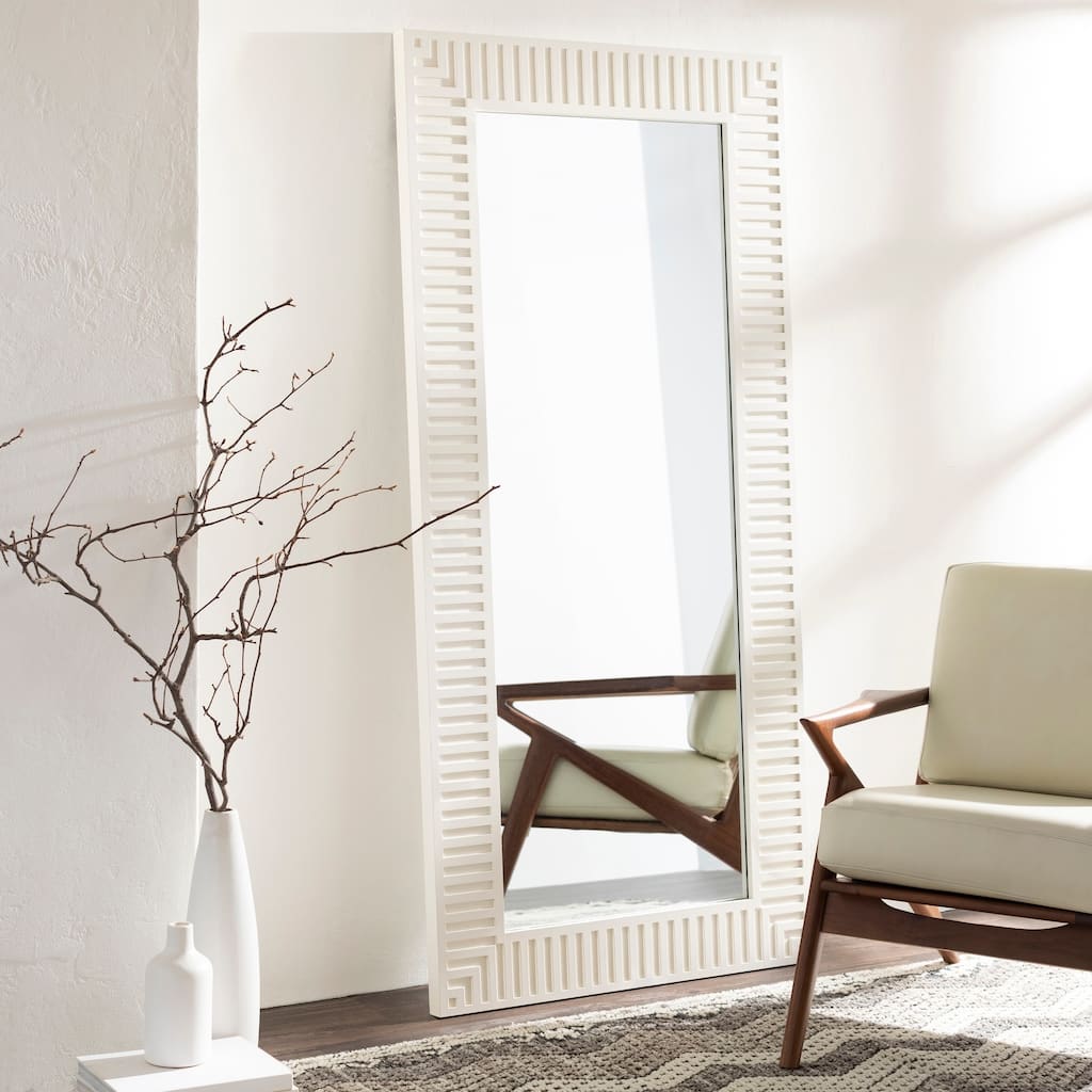 Stacy Ivory Striped Wooden Mirror - 35" x 75"