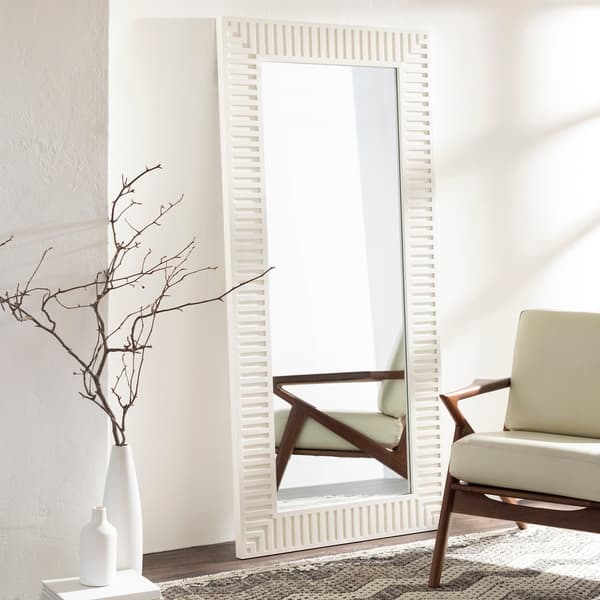 Stacy Ivory Striped Wooden Mirror - 35" x 75"