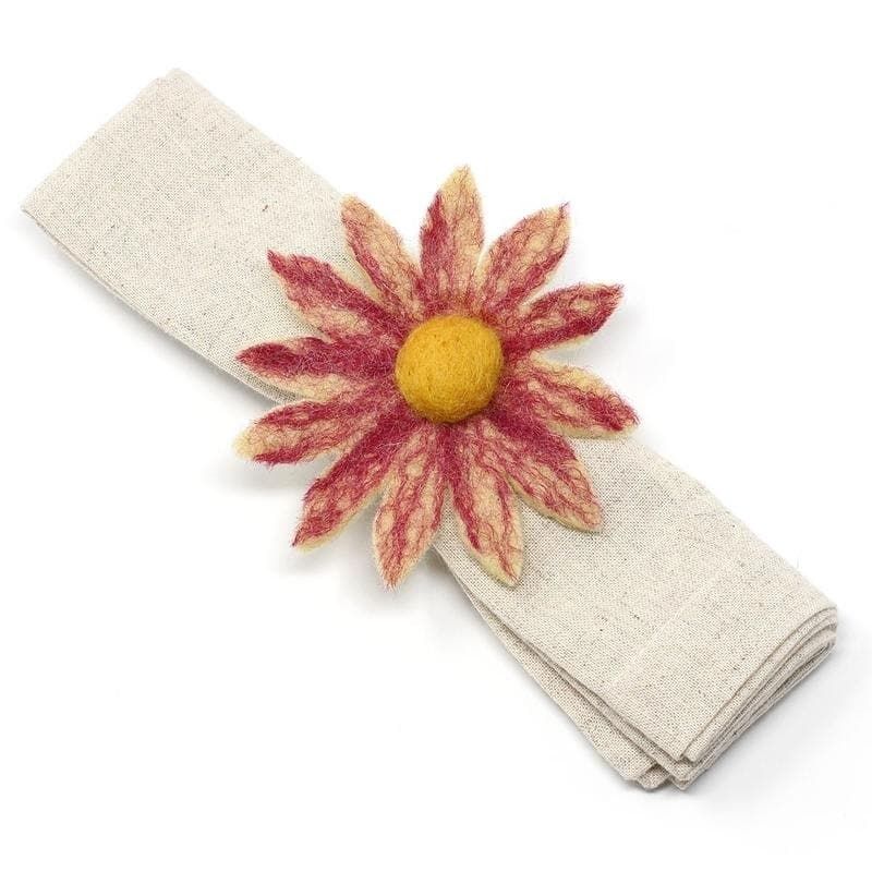 The Curated Nomad Thrift Handmade Felt Coneflower Napkin Rings (Set of 4)