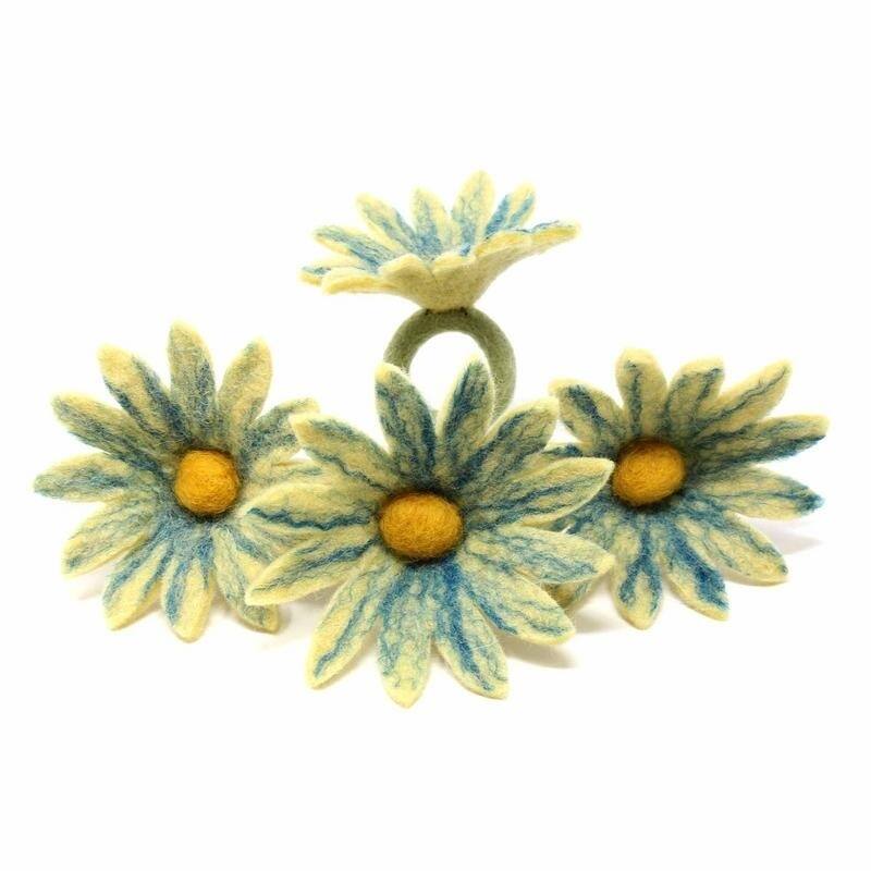 The Curated Nomad Thrift Handmade Felt Coneflower Napkin Rings (Set of 4)