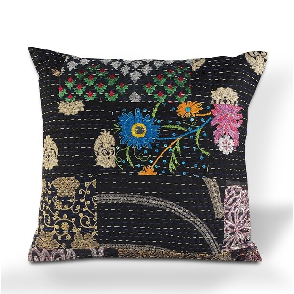 Shop Deep Night Kantha Throw Pillow 20" x 20" On Sale
