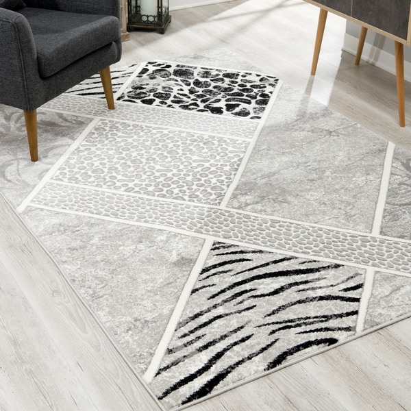 Rug Branch Montage Modern Abstract Area Rug and Runner, Grey / Gray