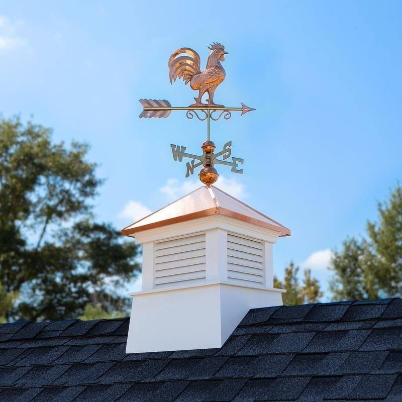 18" Square Manchester Vinyl Cupola with Rooster Weathervane by Good Directions